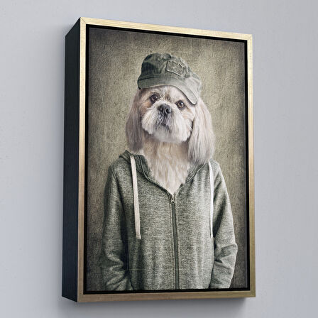 Kahverengi Çerçeveli Köpek Kafalı İnsan Kanvas Tablo