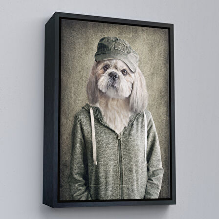 Kahverengi Çerçeveli Köpek Kafalı İnsan Kanvas Tablo