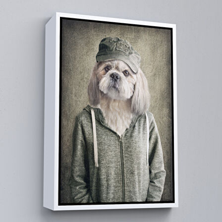 Kahverengi Çerçeveli Köpek Kafalı İnsan Kanvas Tablo