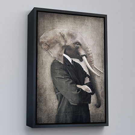 Altın Çerçeveli Fil Kafalı İnsan Kanvas Tablo