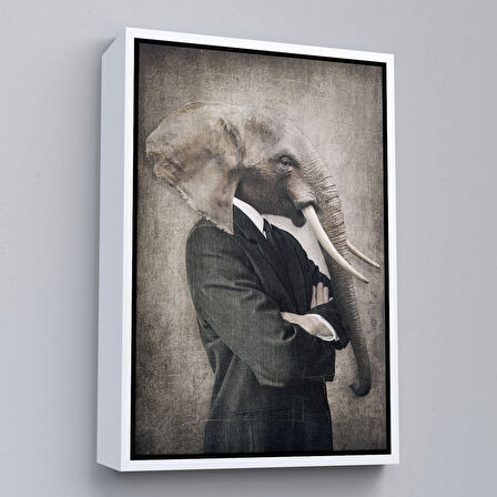 Altın Çerçeveli Fil Kafalı İnsan Kanvas Tablo