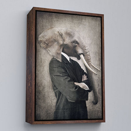 Altın Çerçeveli Fil Kafalı İnsan Kanvas Tablo