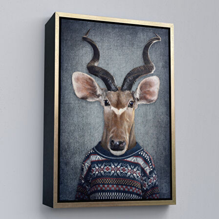 Kahverengi Çerçeveli Antilop Kafalı İnsan Kanvas Tablo