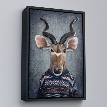 Kahverengi Çerçeveli Antilop Kafalı İnsan Kanvas Tablo