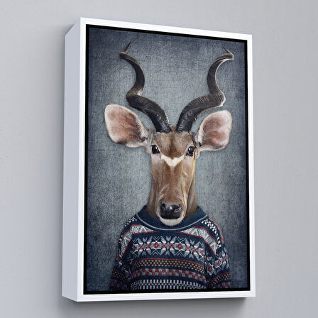 Kahverengi Çerçeveli Antilop Kafalı İnsan Kanvas Tablo