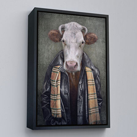 Kahverengi Çerçeveli İnek Kafalı İnsan Kanvas Tablo
