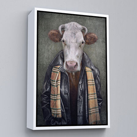 Kahverengi Çerçeveli İnek Kafalı İnsan Kanvas Tablo