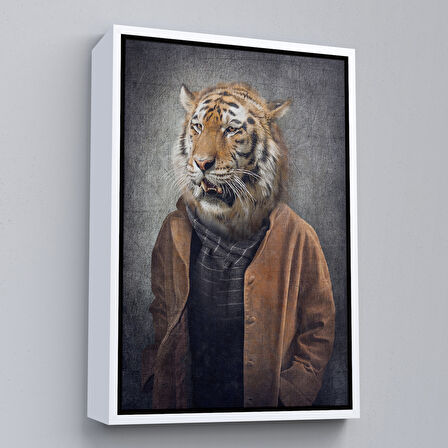 Siyah Çerçeveli Kaplan Kafalı İnsan Kanvas Tablo