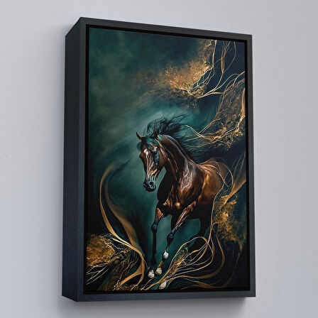 Kahverengi Çerçeveli Modern Soyut At Tablosu