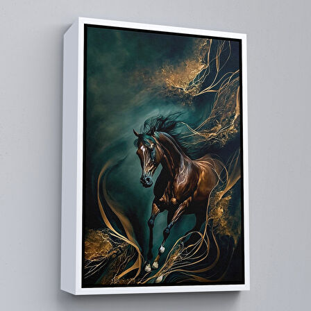 Kahverengi Çerçeveli Modern Soyut At Tablosu