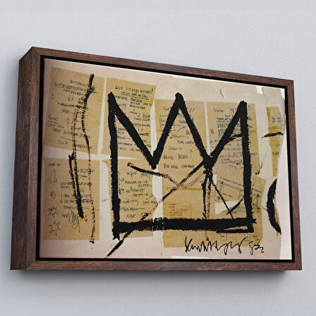 Beyaz Çerçeveli Jean Michel Basquiat Notlar ve Taç Eseri Kanvas Tablo