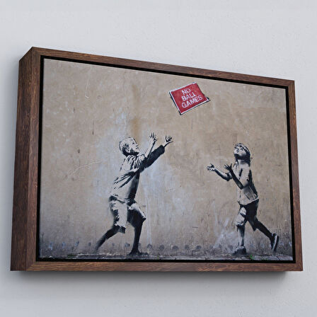 Siyah Çerçeveli Banksy Stencil'in Top Oyunları Yok İsimli Eseri Kanvas Tablo