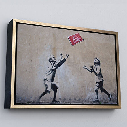 Siyah Çerçeveli Banksy Stencil'in Top Oyunları Yok İsimli Eseri Kanvas Tablo