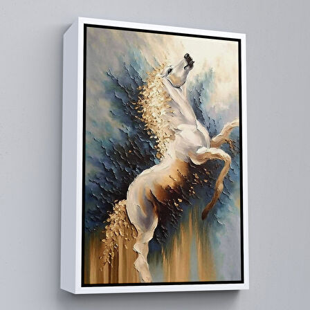 Altın Çerçeveli Modern Soyut At Tablosu