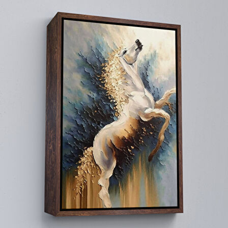 Altın Çerçeveli Modern Soyut At Tablosu