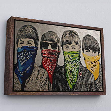 Beyaz Çerçeveli Bansky'nin Bandanalı Beatles Çocuklar İsimli Çalışması Kanvas Tablo