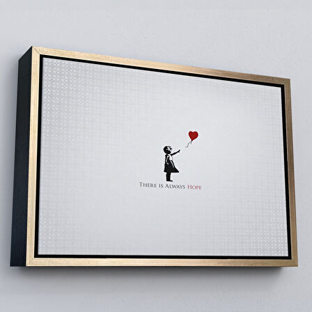 Siyah Çerçeveli Banksy Kırmızı Balonlu Kızın'ın Her Zaman Umut Vardır Yazılı Tablosu