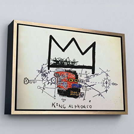 Altın Çerçeveli Jean Michel Basquiat'in Kral Alphonso İsimli Eseri Kanvas Tablo