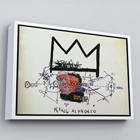 Altın Çerçeveli Jean Michel Basquiat'in Kral Alphonso İsimli Eseri Kanvas Tablo