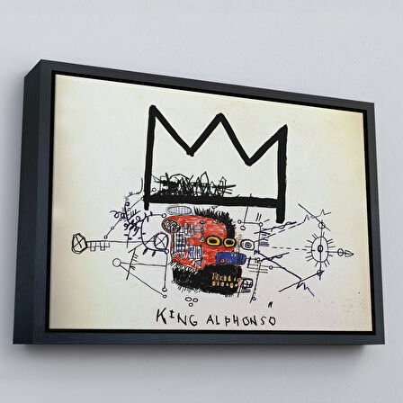 Beyaz Çerçeveli Jean Michel Basquiat'in Kral Alphonso İsimli Eseri Kanvas Tablo