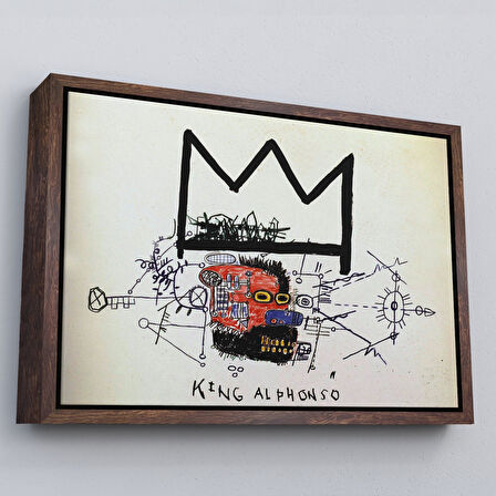 Siyah Çerçeveli Jean Michel Basquiat'in Kral Alphonso İsimli Eseri Kanvas Tablo