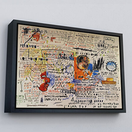 Siyah Çerçeveli Jean Michel Basquiat'in 50 cent Piece İsimli Eseri Kanvas Tablo