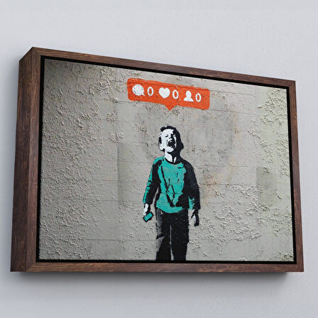 Siyah Çerçeveli Bansky Takipçisi Olmadığı İçin Ağlayan Sosyal Medya Cocugu Kanvas Tablo