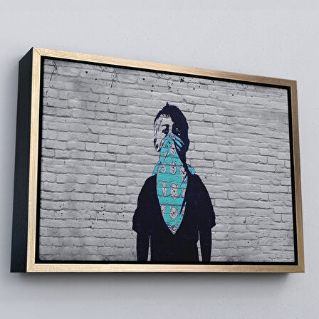 Altın Çerçeveli Bansky Anarşist Çocuk Kanvas Tablosu