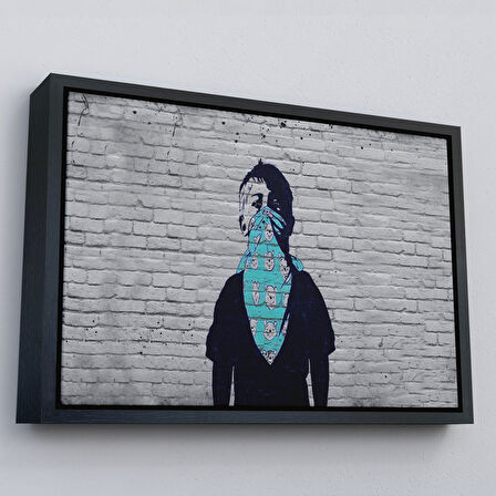 Altın Çerçeveli Bansky Anarşist Çocuk Kanvas Tablosu