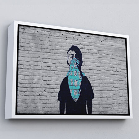 Altın Çerçeveli Bansky Anarşist Çocuk Kanvas Tablosu