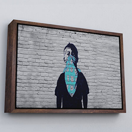 Altın Çerçeveli Bansky Anarşist Çocuk Kanvas Tablosu