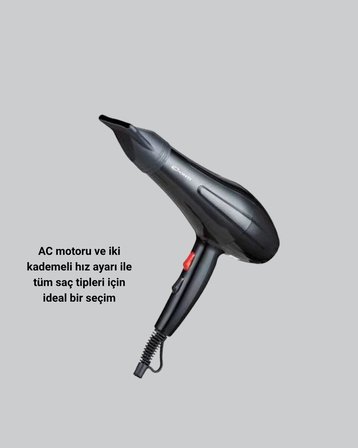 Profesyonel Saç Kurutma Makinesi – AC Motor Soğuk Üfleme 2 Hız Kademesi