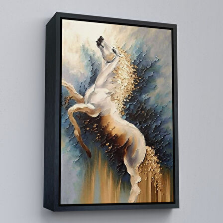 Siyah Çerçeveli Modern Soyut At Tablosu