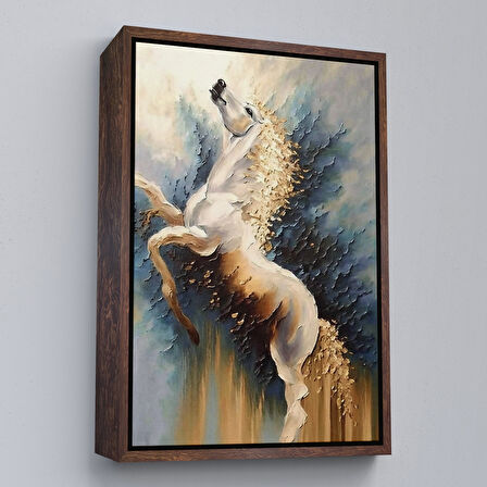 Siyah Çerçeveli Modern Soyut At Tablosu