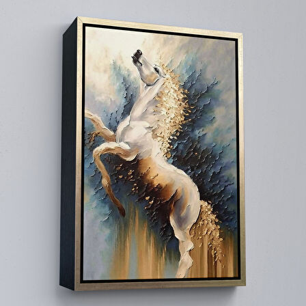 Siyah Çerçeveli Modern Soyut At Tablosu