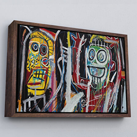 Kahverengi Çerçeveli Jean Michel Basquiat, Boom Patmala Eseri Kanvas Tablo