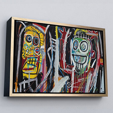 Kahverengi Çerçeveli Jean Michel Basquiat, Boom Patmala Eseri Kanvas Tablo
