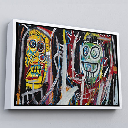 Kahverengi Çerçeveli Jean Michel Basquiat, Boom Patmala Eseri Kanvas Tablo