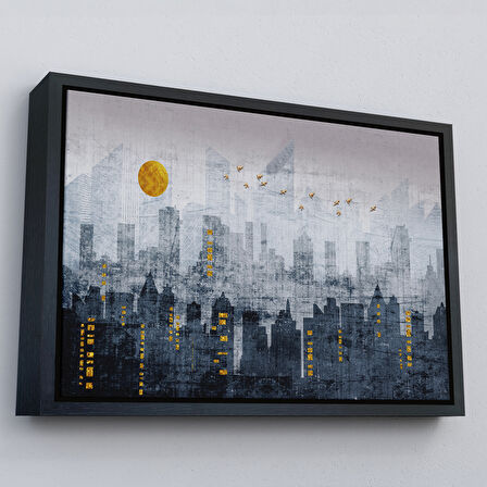 Beyaz Çerçeveli Modern Şehir Manzarasının Silueti Kanvas Tablo