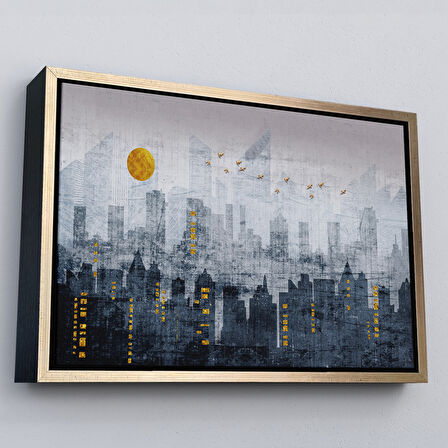 Siyah Çerçeveli Modern Şehir Manzarasının Silueti Kanvas Tablo