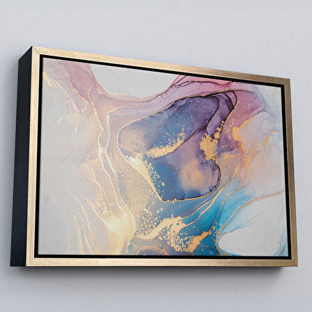 Kahverengi Çerçeveli Mürekkep ve Alkol Elementleri ile Mermer Deseni Verilmiş Kanvas Tablo