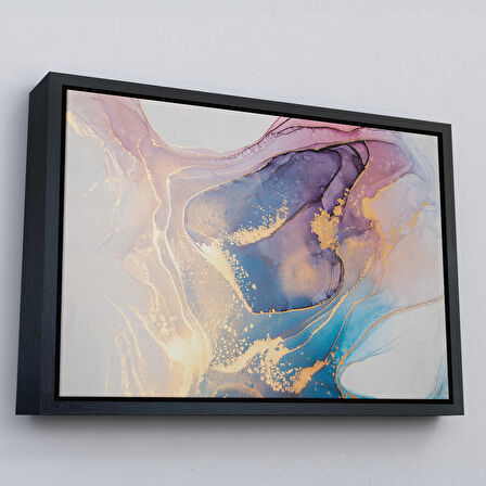 Kahverengi Çerçeveli Mürekkep ve Alkol Elementleri ile Mermer Deseni Verilmiş Kanvas Tablo