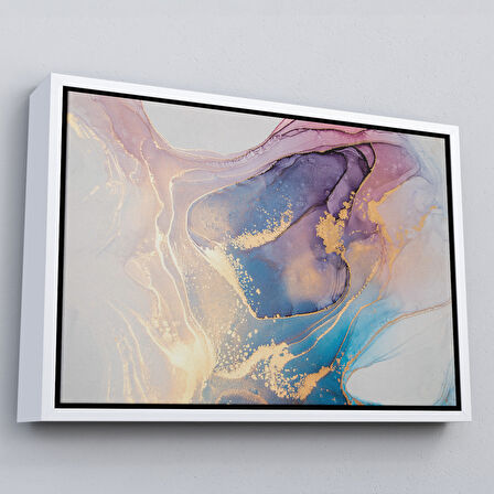 Kahverengi Çerçeveli Mürekkep ve Alkol Elementleri ile Mermer Deseni Verilmiş Kanvas Tablo