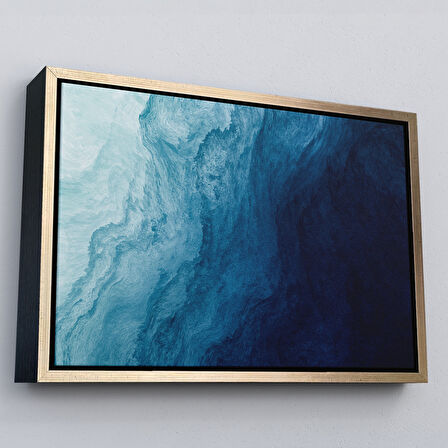 Altın Çerçeveli Okyanus Katmanları Soyut Modern Görüntüsü Kanvas Tablo
