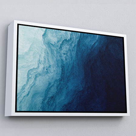 Beyaz Çerçeveli Okyanus Katmanları Soyut Modern Görüntüsü Kanvas Tablo