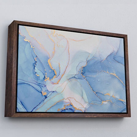 Kahverengi Çerçeveli Mürekkep ve Alkol Elementleri ile Mermer Deseni Verilmiş Kanvas Tablo