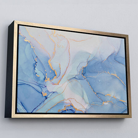 Kahverengi Çerçeveli Mürekkep ve Alkol Elementleri ile Mermer Deseni Verilmiş Kanvas Tablo