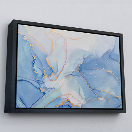 Kahverengi Çerçeveli Mürekkep ve Alkol Elementleri ile Mermer Deseni Verilmiş Kanvas Tablo