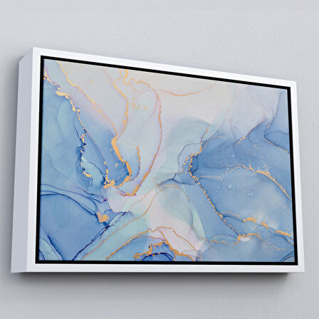 Kahverengi Çerçeveli Mürekkep ve Alkol Elementleri ile Mermer Deseni Verilmiş Kanvas Tablo