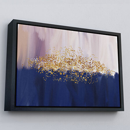 Altın Çerçeveli Mavi ve Gold'un Uyumu Modern Kanvas Tablo